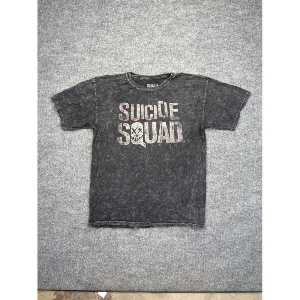 Suicide Squad DC Comics Graphic T-Shirt Mens Large Gray Mineral Wash Acid Wash
